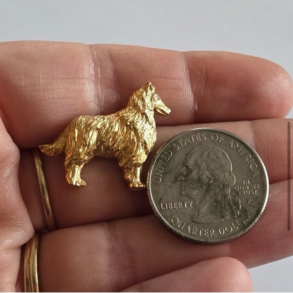 Vintage collie dog brooch pin gold tone sheltie Shetland sheepdog pup - Picture 4 of 9